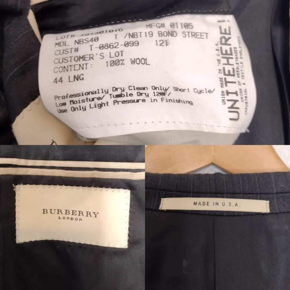 Burberry Men's 100% Wool Pinstripe Business Office Button Sport Coat Blazer Sz44